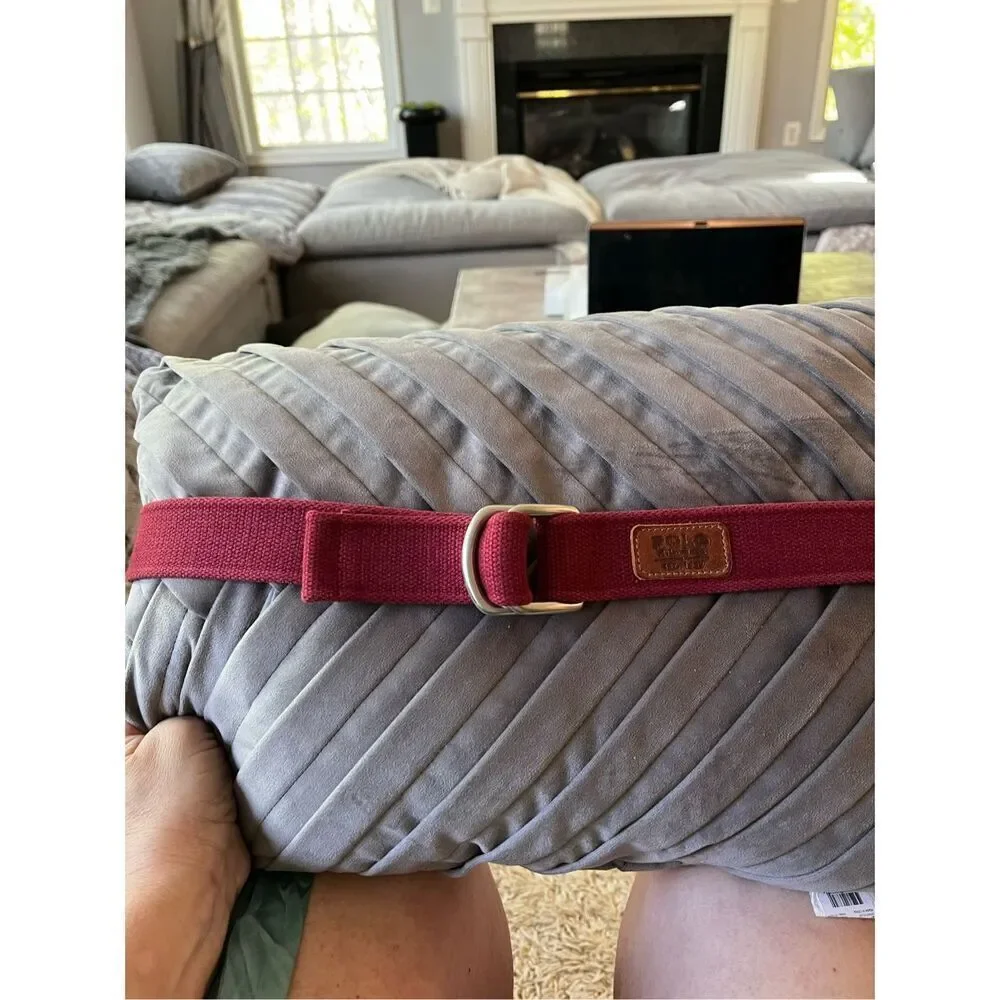 Vintage Polo Ralph Lauren Burgundy Canvas US Made Belt sz L EUC